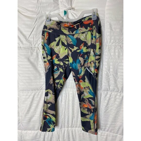AVIA WOMENS WORKOUT RUNNING PANTS SIZE XS  0/2 CAPRI CROPPED ABSTRACT DESIGN - Picture 1 of 2